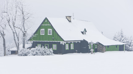 cottage in winter, Jizerske Mountains, Czech Republic