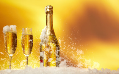 New Year champagne in the  snow
