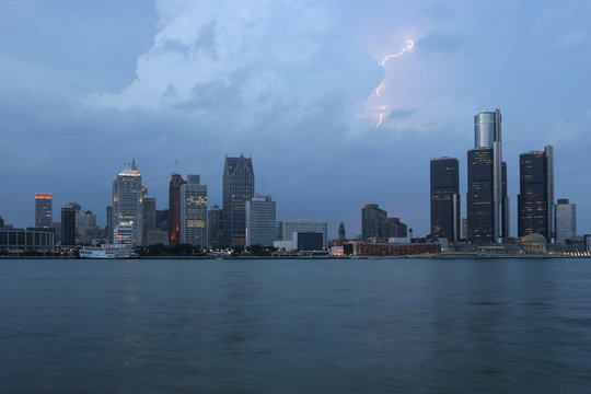 Detroit skyline at dusk, USA