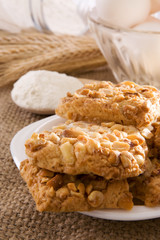 set of bakery products and cookies on sack