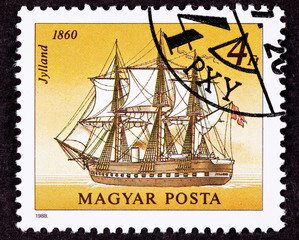 Canceled Postage Stamp Jylland Steam and Sail Danish Warship