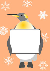 santa penguin and messageboard on the snowflakes background