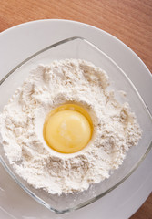 raw egg in flour