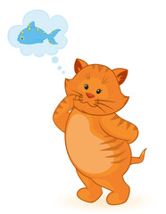 Vector cartoon little kitten with fish