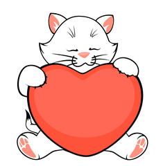 Vector cartoon little kitten with heart