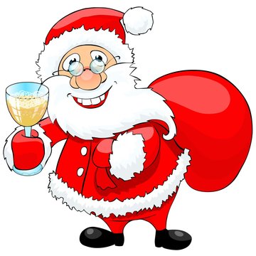 Happy Santa drinking champagne.
