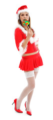 Female Santa with lollipop