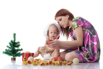Baby and mum with Christmas  decoration