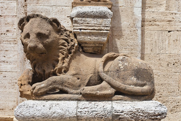 Lion detail from Church La Collegiata di San Quirico D'Orcia,Tus