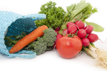 Fresh vegetables with a blue platform
