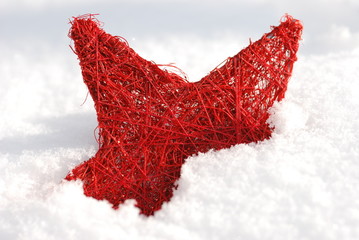 Roter Strohstern im Schnee