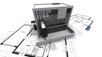 Modern loft on blueprints