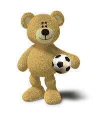Nhi Bear holds a soccer ball