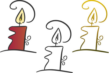 Zeichnung einer Kerze (drei Farbvarianten)