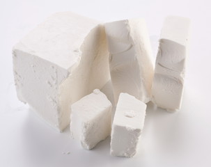 Pieces of feta cheese.