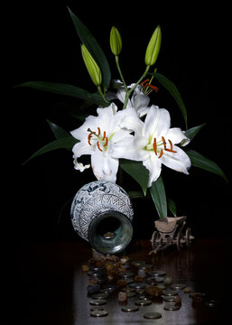 Lilies, treasure, telega for money and jewels