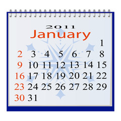 The vector image of a calendar for January 2011