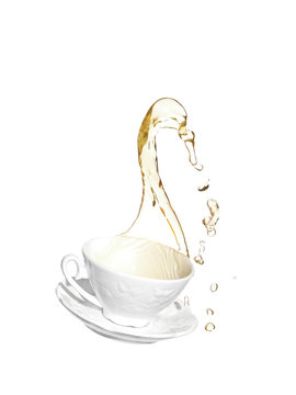 Tea splash with drops