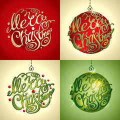 Christmas Card. Merry Christmas lettering by four styles of a wr