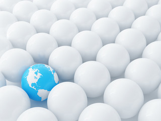 Spheres of dairy color and blue globe as a background