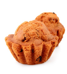 Muffin with raisins  isolated on white