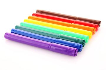 Felt pens on white background