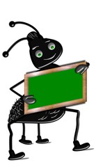 Ameise mit leerer Schultafel Freisteller