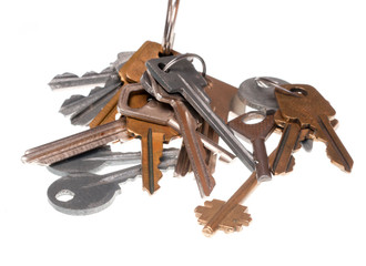 House keys bunch on white