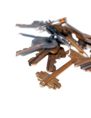 House keys bunch on white