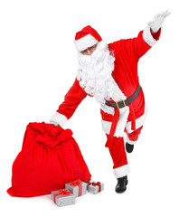 funny pose of santa claus on white