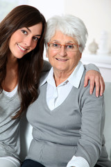 Fototapeta na wymiar Closeup of elderly woman with young woman