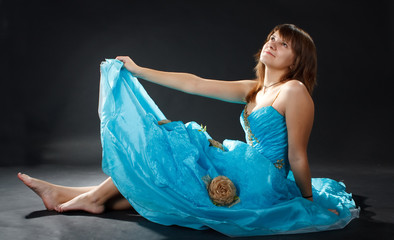 The girl in the long blue dress