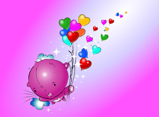 Girl Teddy Bear Hanging from a Balloons, vector