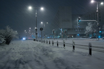 Blizzard in Warsaw centre,  Krolewska street