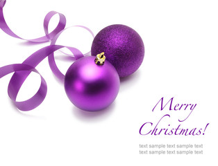 violet christmas balls and ribbon
