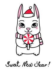 Obraz premium New Year bunny with lollipop