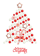 Candy christmas tree with greeting inscription