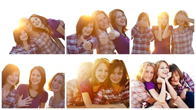 Collage of three beautiful girls. With counter light on backgrou