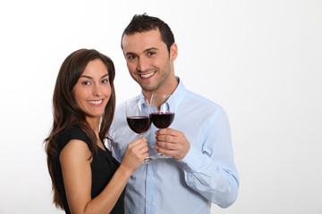Couple tasting red wine