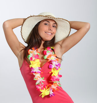 Woman with hawaiian outfit