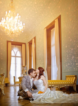 bride and groom in the palace