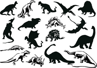 set of dinosaurs silhouettes