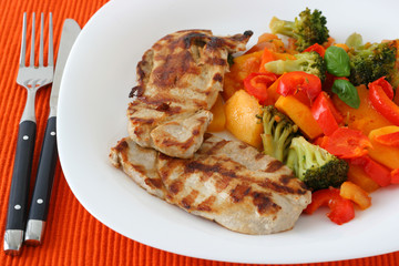 grilled pork with boiled vegetables