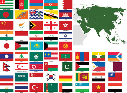 Asia Vector Flags and Maps