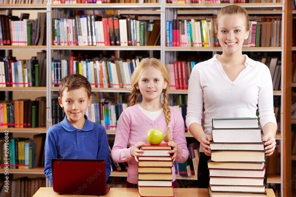 Wall mural library goers