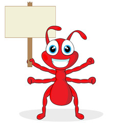 cute little red ant with wood sign