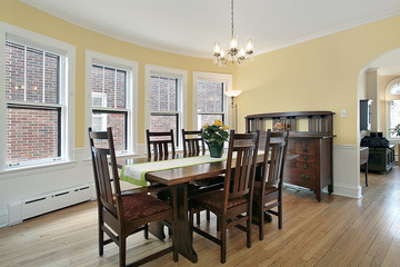 Dining room with wood furniture
