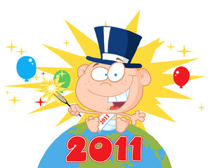 Baby Holding A Sparkler On A Globe