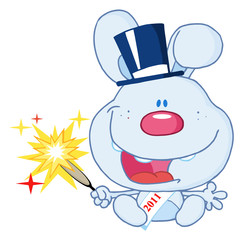 New Year Rabbit Holding A Sparkler