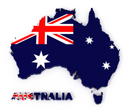 Australia, map with flag, isolated in white with clipping path